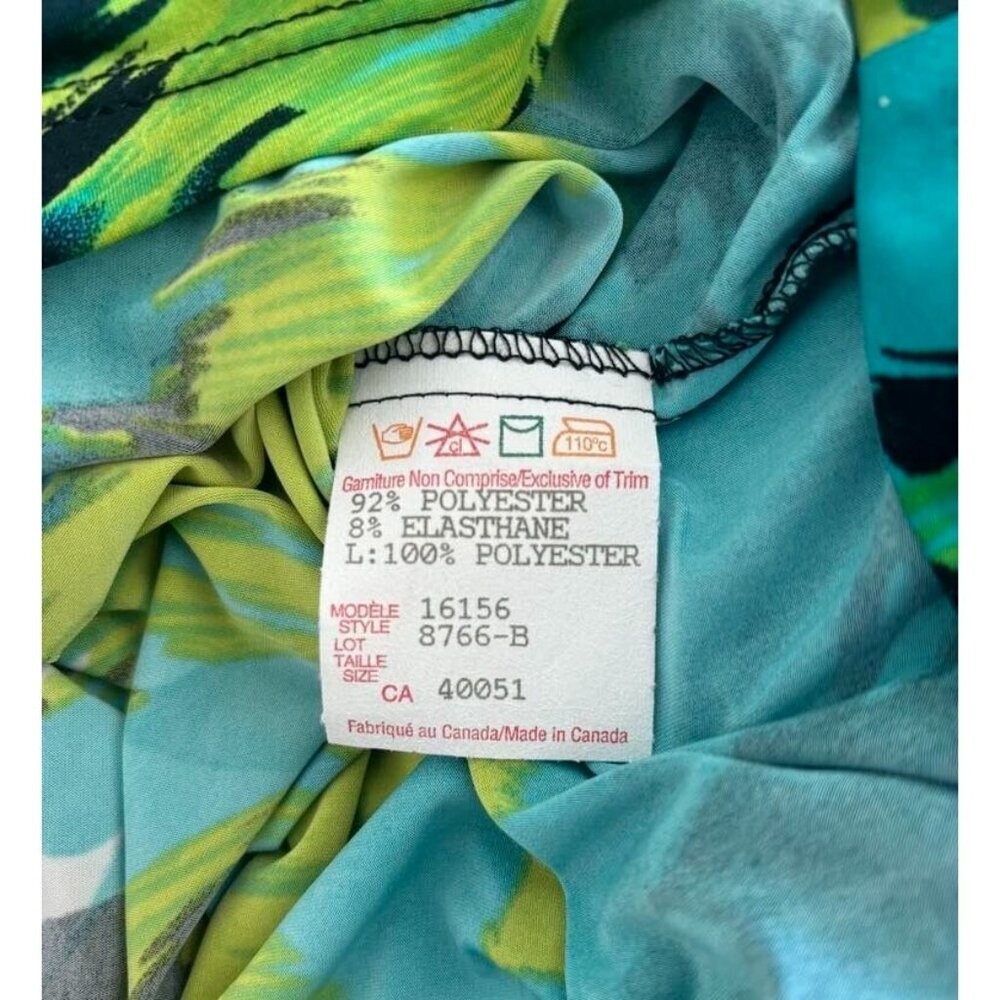 NWT FRANK LYMAN Dress Size 16 Colorful Green Blue Ruched Waist Stretchy Midi - Picture 7 of 7